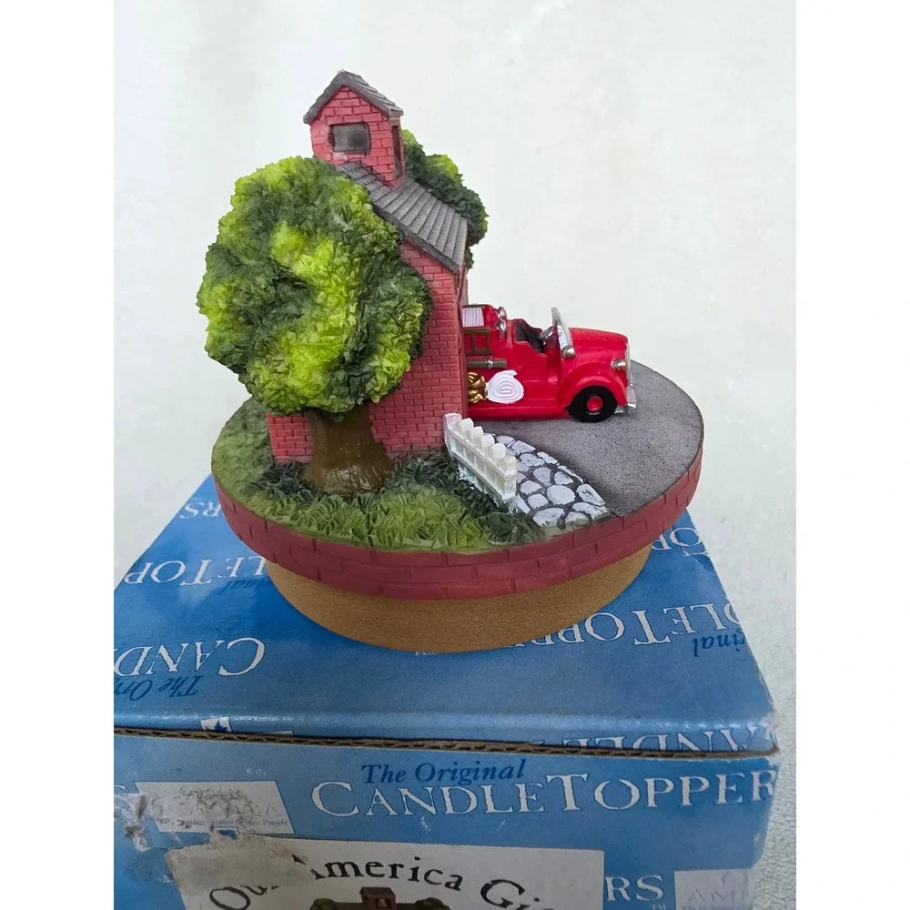 Our America Gift Fire Station Topper 4063 Original Candle Toppers Red 2002 Box